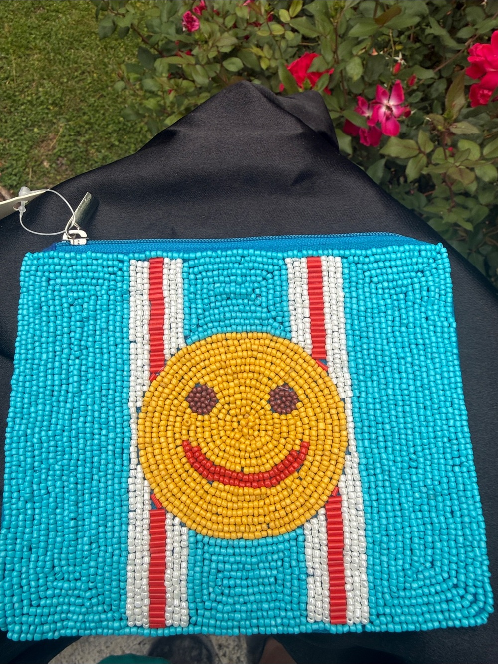 Kaylee New York Blue Beaded Smile Mini Pouch